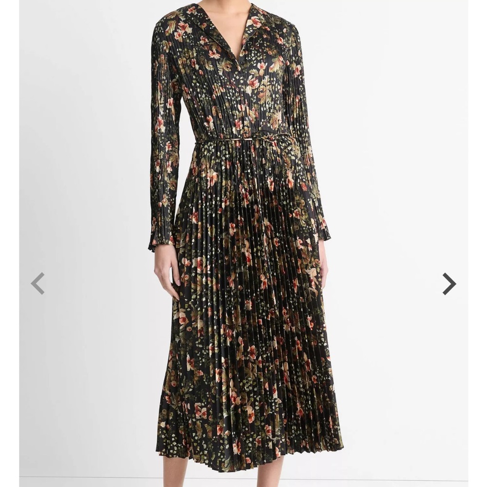 Vince Orchid Vine Pleated Dress Medium New with Tags